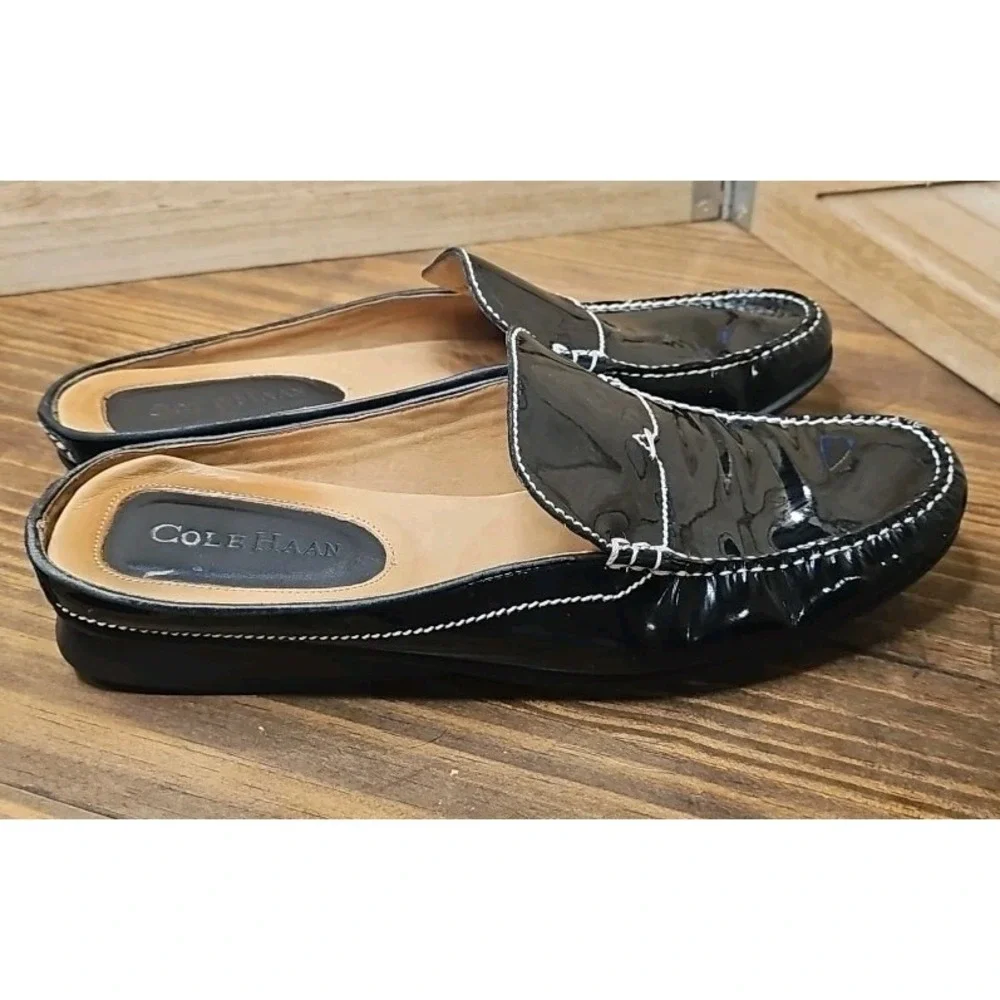 Cole Haan Women Sz 8.5B Patent Leather Black Mule Loafers‎ Career #441